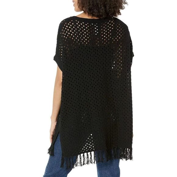 Tommy Bahama Blue Oversized Crochet Tunic Knit Fringe Kaftan Cover-Up Top‎ S/M - Picture 3 of 8